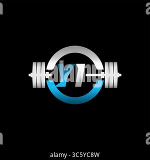 Fitness Gym Logo Initial Letter YI with Dumbbell and Circle vector graphic Stock Vector