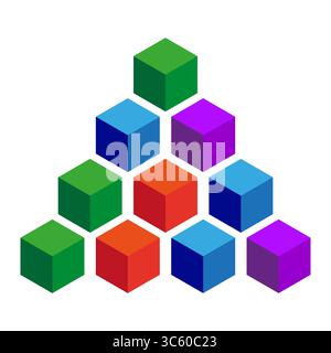 Cube pyramid structure. Colorful block elements. Geometric Vector illustration. Three dimensional stack. Stock Vector