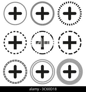 Plus sign icons. Circular dotted patterns. Medical Vector symbols. Modern interface elements. Stock Vector