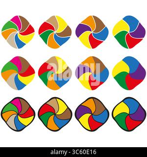 Colorful circular patterns. Abstract geometric shapes. Bright Vector elements. Vivid pie segment forms. Stock Vector