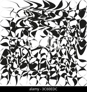 Abstract distorted pattern. Monochrome fluid shapes. Optical illusion Vector. Wavy chaotic texture. Stock Vector