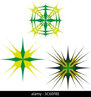 Spiky star shapes. Green yellow elements. Dynamic abstract Vector. Energetic burst illustration. Stock Vector