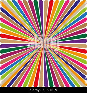 Rainbow radial burst. Vibrant sunburst rays. Color star Vector. Dynamic spectrum design. Stock Vector