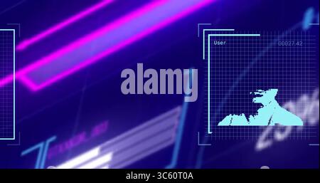 Displaying teal grid panel projecting numeric readout and silhouette on control panel, copy space Stock Photo