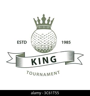Vintage Golf Tournament Logo with Crown and Ribbon King Championship Emblem Stock Vector