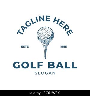 Vintage Golf Ball Logo with Tee Classic Retro Emblem Design for Golf Club and Sports Brand Stock Vector