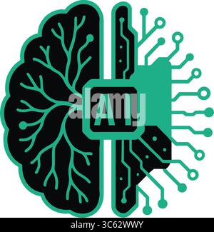 Dual Brain AI Chip Concept – Illustrative Art of Brain Technology Integration Representing Future of AI and Cognitive Computing Stock Vector