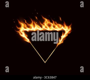 Illustration of an inverted triangle highlighted with blazing flames on a dark background. Vibrant and dynamic, perfect for design inspiration or abst Stock Vector