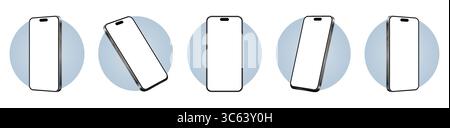 Mockup of a smartphone screen. Mobile phone frameless blank screen. Smart phone from different angles. Social media promotion. Vector illustration. Stock Vector
