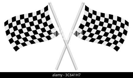 Two crossed racing flags. Checkered racing flag. 3D realistic vector illustration Stock Vector