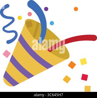 Party Popper with Bright Colors and Festive Elements Celebrating Joy and Excitement at Special Events Isolated on Transparent background, Vector. Stock Vector