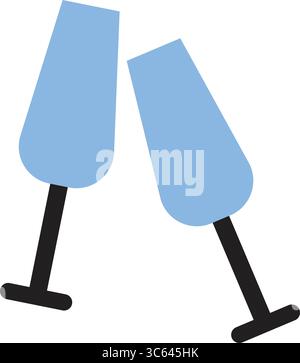 Pair of Two Blue Celebration Glasses Clinking Isolated on Transparent Background, Vector Illustration. Stock Vector