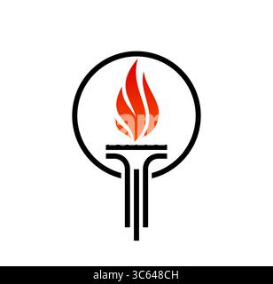 Torch flame icon. Victory and freedom, liberty and champion fire symbol. Sport symbol, competition victory honor flaming torch vector icon or emblem. Red fire blaze on pedestal pictogram Stock Vector