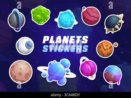 Cartoon fantastic planets. Fantasy alien planet objects for space game ...