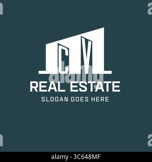 Initial CV logo for real estate with simple building icon design ideas vector graphic Stock Vector