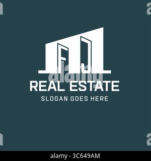 Initial FJ logo for real estate with simple building icon design ideas vector graphic Stock Vector
