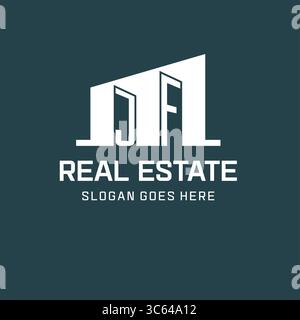 Initial JF logo for real estate with simple building icon design ideas vector graphic Stock Vector