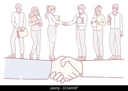 An illustration depicting business professionals actively engaging in collaboration and effective networking Stock Vector