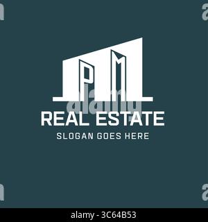 Initial PM logo for real estate with simple building icon design ideas vector graphic Stock Vector