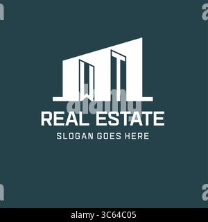 Initial WT logo for real estate with simple building icon design ideas vector graphic Stock Vector
