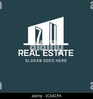 Initial ZU logo for real estate with simple building icon design ideas vector graphic Stock Vector