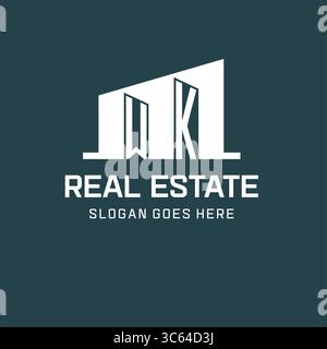 Initial WK logo for real estate with simple building icon design ideas vector graphic Stock Vector
