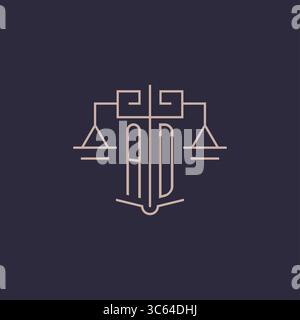 Initial letter AD logo with scale of justice luxury geometric design style vector graphic Stock Vector