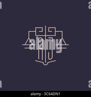 Initial letter AJ logo with scale of justice luxury geometric design style vector graphic Stock Vector