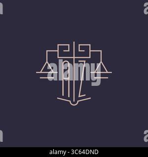 Initial letter AZ logo with scale of justice luxury geometric design style vector graphic Stock Vector