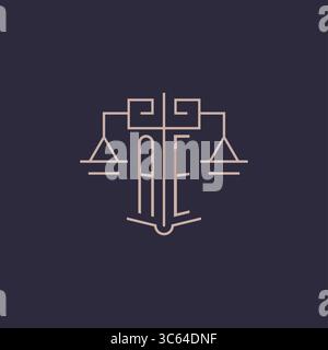 Initial letter AE logo with scale of justice luxury geometric design style vector graphic Stock Vector