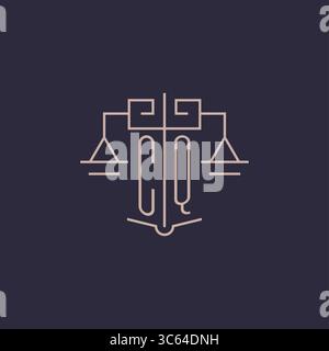 Initial letter CQ logo with scale of justice luxury geometric design style vector graphic Stock Vector
