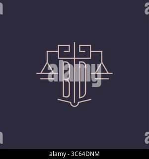 Initial letter BD logo with scale of justice luxury geometric design style vector graphic Stock Vector
