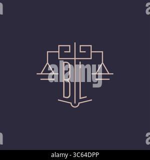 Initial letter BL logo with scale of justice luxury geometric design style vector graphic Stock Vector