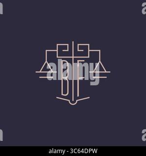 Initial letter BF logo with scale of justice luxury geometric design style vector graphic Stock Vector