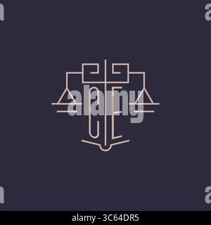 Initial letter CE logo with scale of justice luxury geometric design style vector graphic Stock Vector