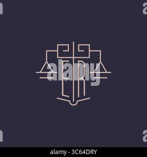 Initial letter ER logo with scale of justice luxury geometric design style vector graphic Stock Vector