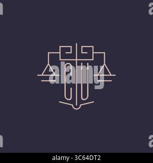 Initial letter CU logo with scale of justice luxury geometric design style vector graphic Stock Vector