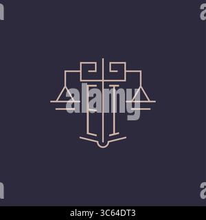 Initial letter EI logo with scale of justice luxury geometric design style vector graphic Stock Vector