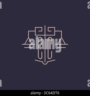 Initial letter CC logo with scale of justice luxury geometric design style vector graphic Stock Vector