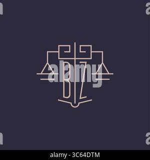 Initial letter BZ logo with scale of justice luxury geometric design style vector graphic Stock Vector
