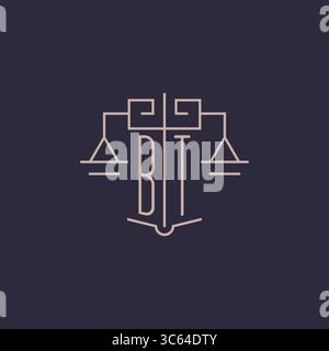 Initial letter BT logo with scale of justice luxury geometric design style vector graphic Stock Vector