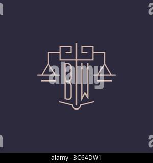 Initial letter BW logo with scale of justice luxury geometric design style vector graphic Stock Vector