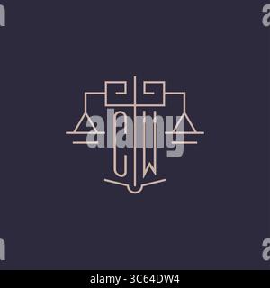 Initial letter CW logo with scale of justice luxury geometric design style vector graphic Stock Vector