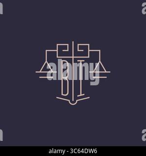 Initial letter BI logo with scale of justice luxury geometric design style vector graphic Stock Vector