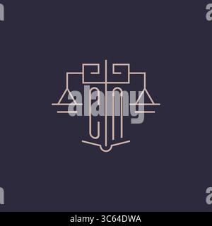 Initial letter CN logo with scale of justice luxury geometric design style vector graphic Stock Vector