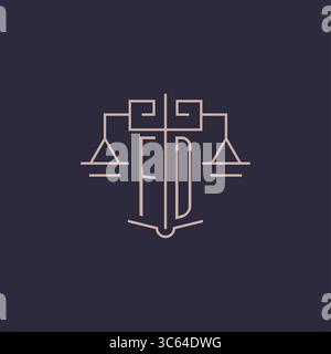 Initial letter FD logo with scale of justice luxury geometric design style vector graphic Stock Vector