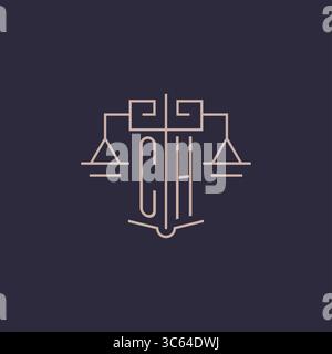 Initial letter CH logo with scale of justice luxury geometric design style vector graphic Stock Vector