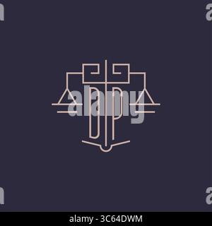 Initial letter DP logo with scale of justice luxury geometric design style vector graphic Stock Vector