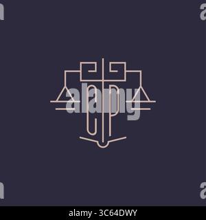 Initial letter CP logo with scale of justice luxury geometric design style vector graphic Stock Vector