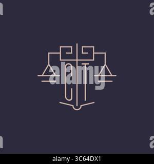 Initial letter CT logo with scale of justice luxury geometric design style vector graphic Stock Vector
